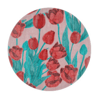 Frühlingstulips, handgezeichnet Blumenmuster Schneidebrett