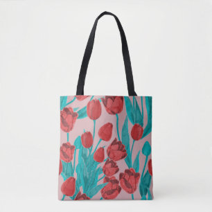 Frühlingstulips, handgezeichnet Blumenmuster Tasche