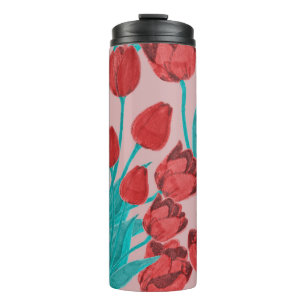 Frühlingstulips, handgezeichnet Blumenmuster Thermosbecher