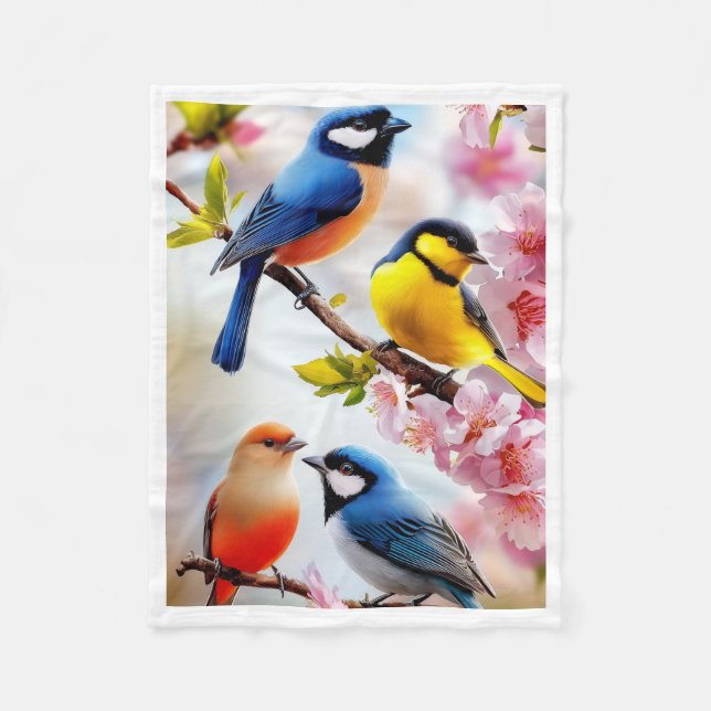 Frühlingsvögel Floraldecke Fleecedecke (Vorderseite)