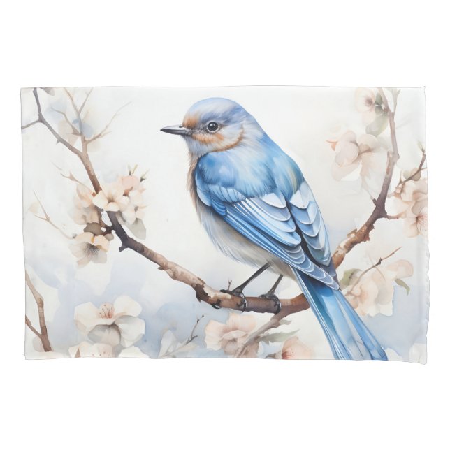 Frühlingsvogel im blühenden Baum Kissenbezug (Vorderseite)