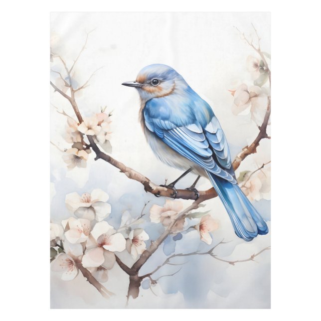 Frühlingsvogel im blühenden Baum Tischdecke (Vorderseite)