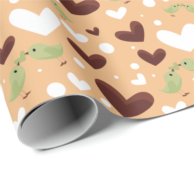 Frühlingsvögel Liebe Couple Sweet Chocolate Heart Geschenkpapier (Rolleneckpunkt)