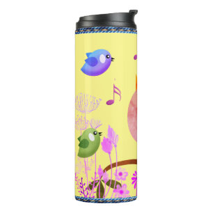 Frühlingsvögel (mit/initialen) thermosbecher