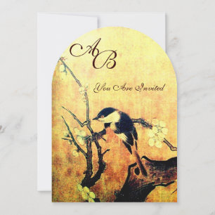 FRÜHLINGSVOGEL-MONOGRAMM ,Gold Gelb Braun Einladung