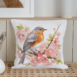 Frühlingsvögel und Blüten in Wasserfarben Kissen