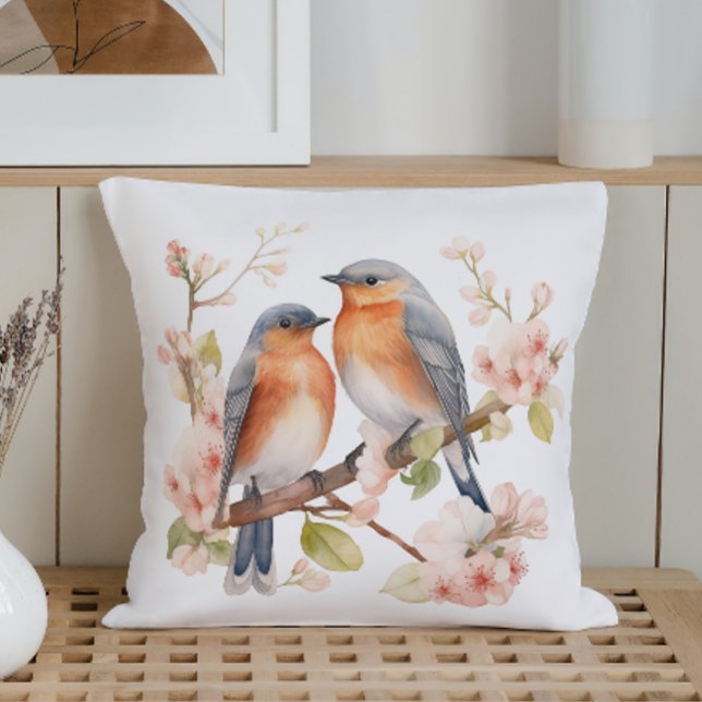 Frühlingsvögel und Blüten in Wasserfarben Kissen (Von Creator hochgeladen)