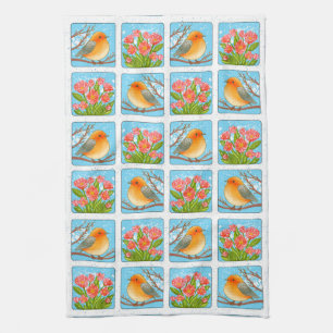 Frühlingsvögel und Blüten, um Ihre Küche zu stärke Geschirrtuch