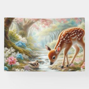 Frühlingswälder mit Ente und Fawn/Reh Banner