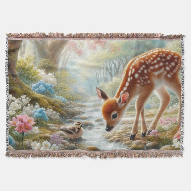 Frühlingswälder mit Ente und Fawn/Reh Decke (Vorderseite)