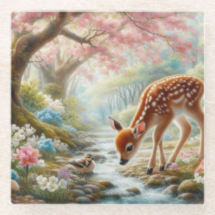 Frühlingswälder mit Ente und Fawn/Reh Glasuntersetzer