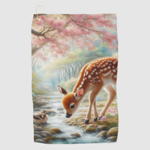 Frühlingswälder mit Ente und Fawn/Reh Golfhandtuch