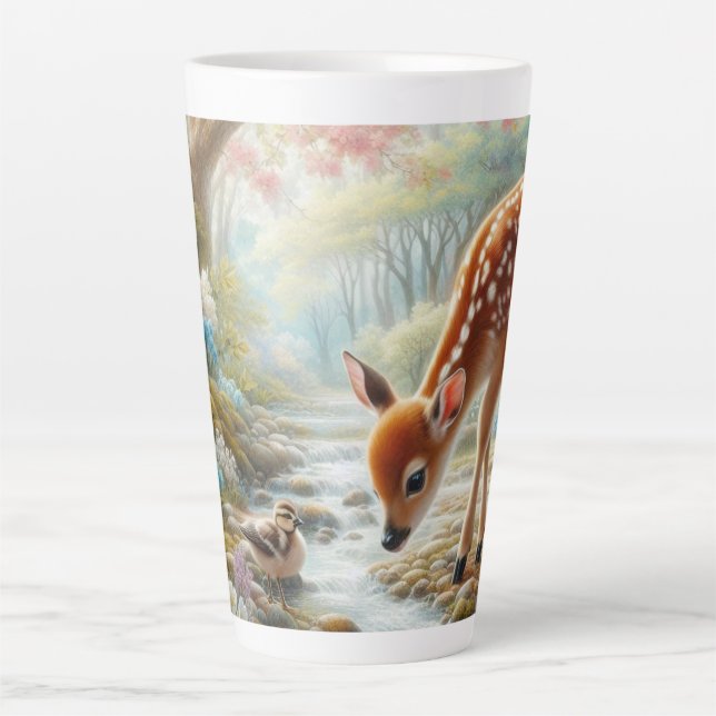 Frühlingswälder mit Ente und Fawn/Reh Milchtasse (Vorderseite)