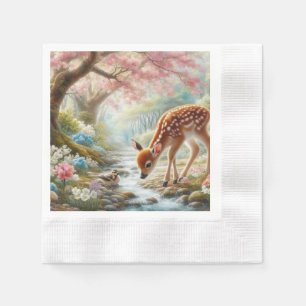 Frühlingswälder mit Ente und Fawn/Reh Serviette