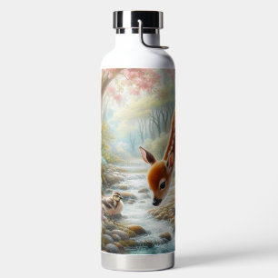 Frühlingswälder mit Ente und Fawn/Reh Trinkflasche