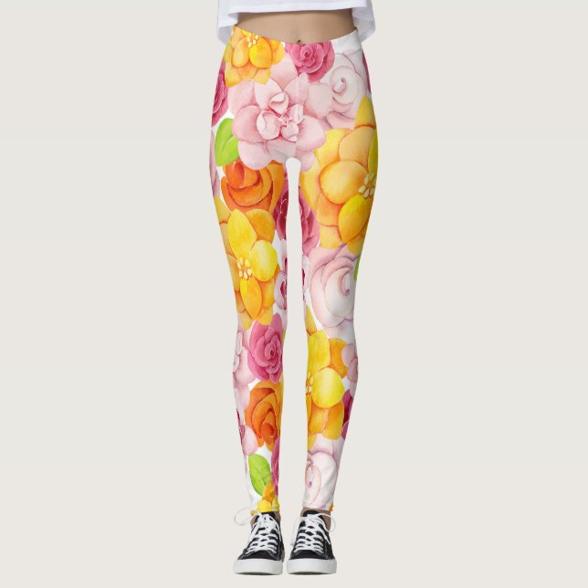 Frühlingswasserfarbe Blume Leggings (Vorderseite)