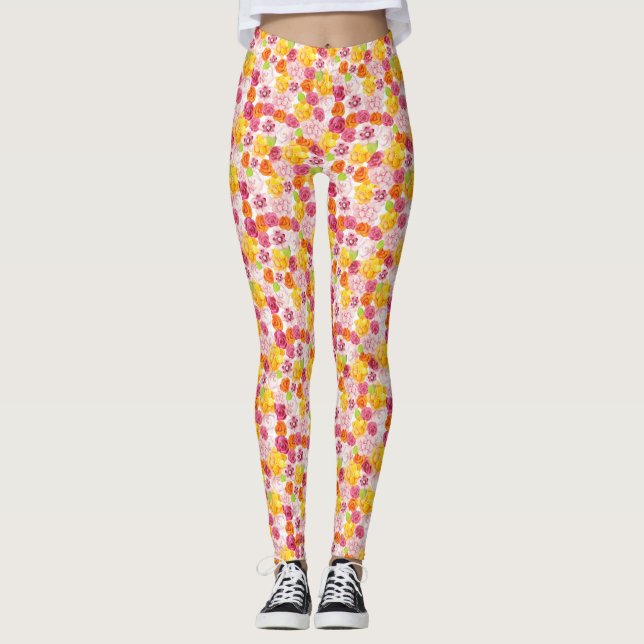Frühlingswasserfarbe Blume Leggings (Vorderseite)
