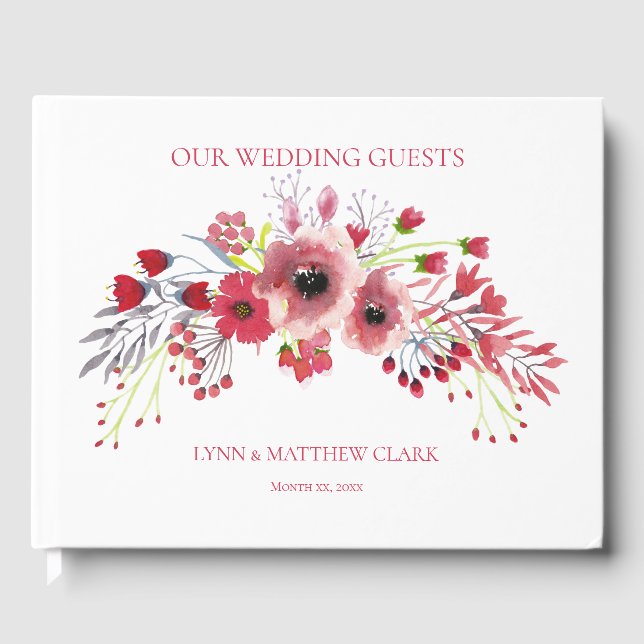 Frühlingswasserfarbe Mohnrot Blume Hochzeit Gästebuch (Vorderseite)