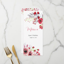 Frühlingswasserfarbe Mohnrot Blume Hochzeit Menükarte