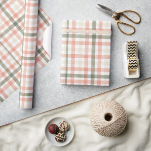 Frühlingswasserfarbe Pastete Peach Green Kariert Geschenkpapier