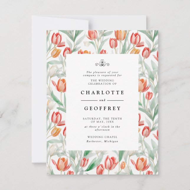 Frühlingswasserfarbe Tulpen Hochzeitseinladung RSVP Karte (Vorderseite)