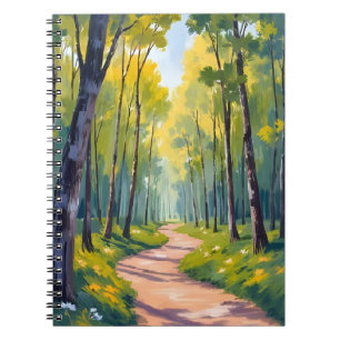 Frühlingsweg Grüne Wald-Aquarell-Natur Notizblock