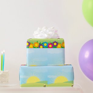 Frühlingswiese Sunburst mit farbenfrohen Blumen Geschenkpapier
