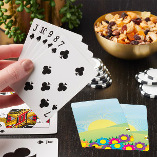 Frühlingswiese Sunburst mit farbenfrohen Blumen Spielkarten