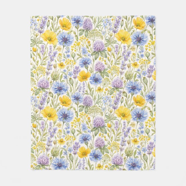 Frühlingswiesen-Blumenmuster Fleecedecke (Vorderseite)
