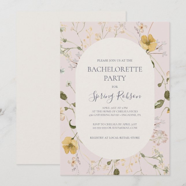 FrühlingsWildblume | Blush Junggeselinnen-Abschied Einladung (Vorne/Hinten)