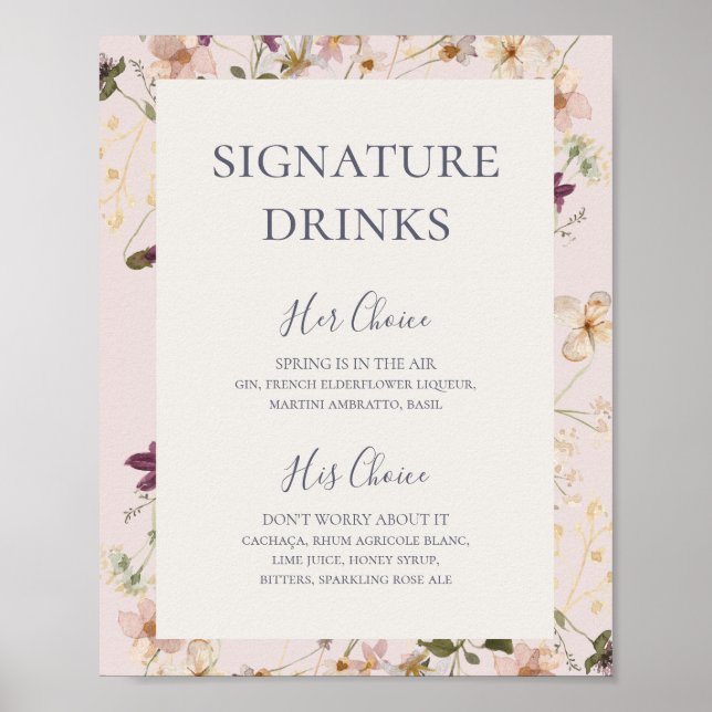 FrühlingsWildblume | Blush Signature Drinks Zeiche Poster (Vorne)