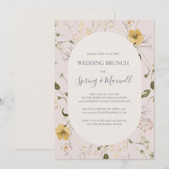 FrühlingsWildblume | Blush Wedding Brunch Einladung (Vorne/Hinten)