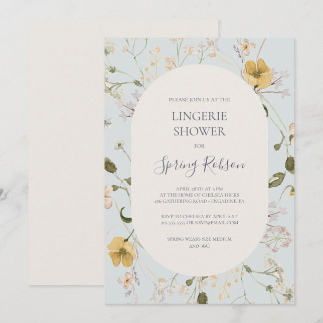 FrühlingsWildblume | Light Blue Lingerie Dusche Einladung (Vorne/Hinten)