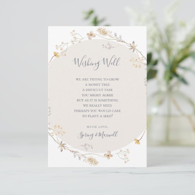 FrühlingsWildblume | Weißes Hochzeitswünschen Begleitkarte (Stehend Vorderseite)