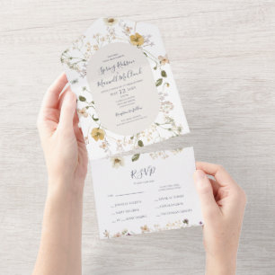 FrühlingsWildblume Weißes Siegel und Senden All In One Einladung