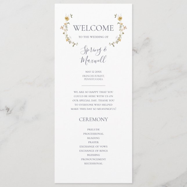 FrühlingsWildblume | White Wedding Program Programm (Vorderseite)