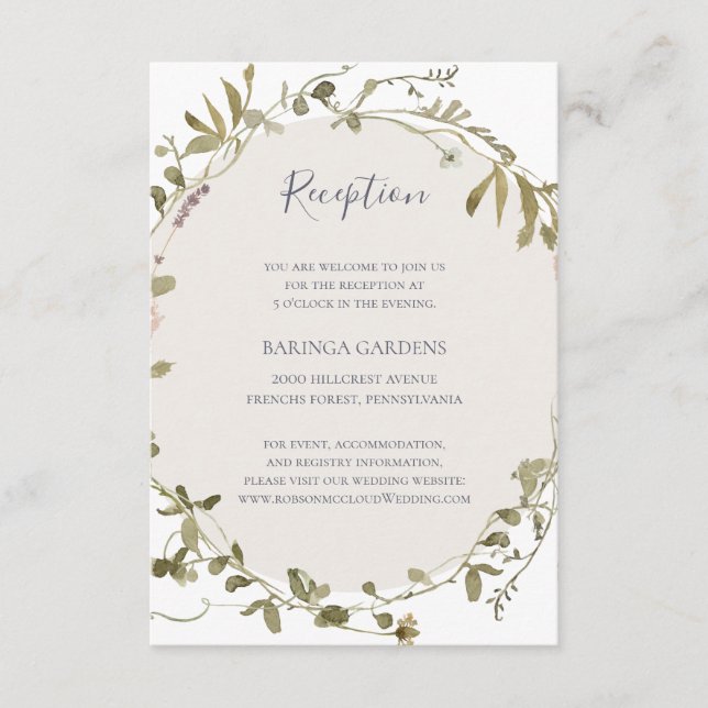 FrühlingsWildblume | White Wedding Reception Card Begleitkarte (Vorderseite)