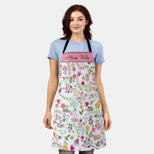 Frühlingswildblumen Blumen auf Weiß Personalisiert Schürze