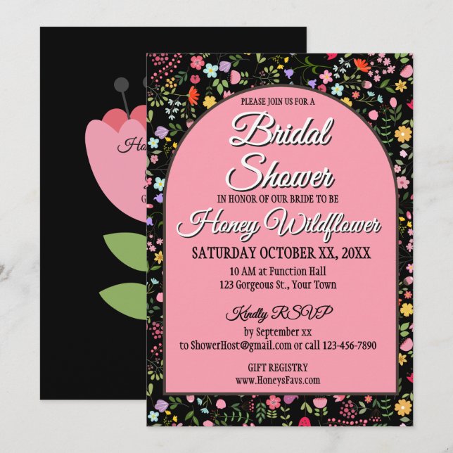 Frühlingswildblumen Brautdusche Schwarz (Vorne/Hinten)