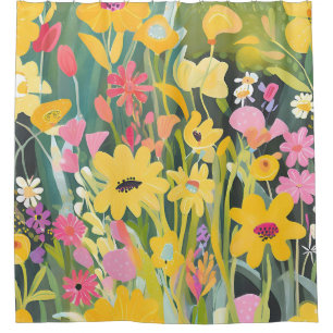 Frühlingswildblumen   Florale Aquarellmalerei Duschvorhang