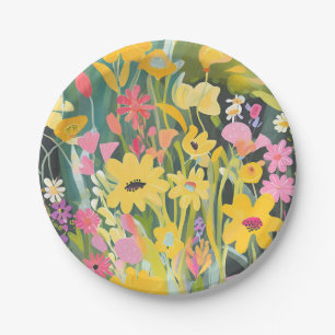 Frühlingswildblumen   Florale Aquarellmalerei Pappteller