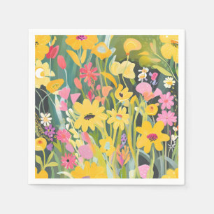 Frühlingswildblumen   Florale Aquarellmalerei Serviette