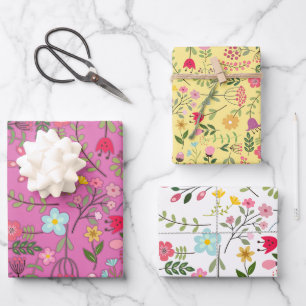 Frühlingswildblumen in Weiß, Lila und Gelb Geschenkpapier Set