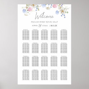 Frühlingswildblumen Lila Hochzeits-Sitzplan Poster