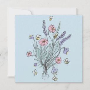 Frühlingswildblumen und Bienen Geburtstagseinladun