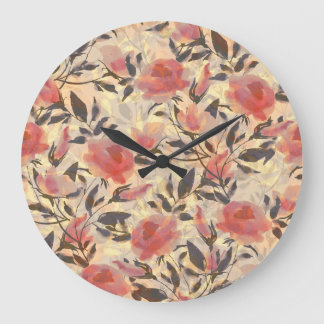 Frühlingswilde Rose: Aquarellmuster. Große Wanduhr
