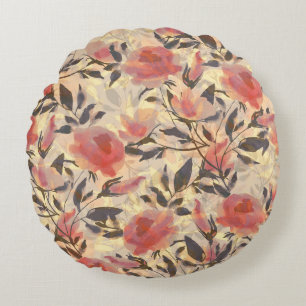 Frühlingswilde Rose: Aquarellmuster. Rundes Kissen