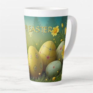 Frühlingszauber mit Ostereiern in einem Meer von B Milchtasse
