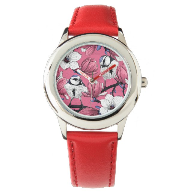 Frühlingszeit in Rosa Armbanduhr (Vorderseite)