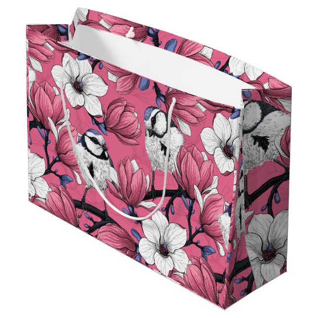 Frühlingszeit in Rosa Große Geschenktüte (Rückseite Schrägansicht)